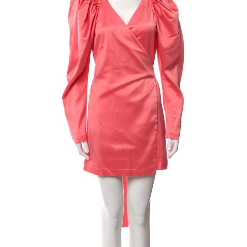 Pink Puff Sleeve V-Neck Sheath Dress